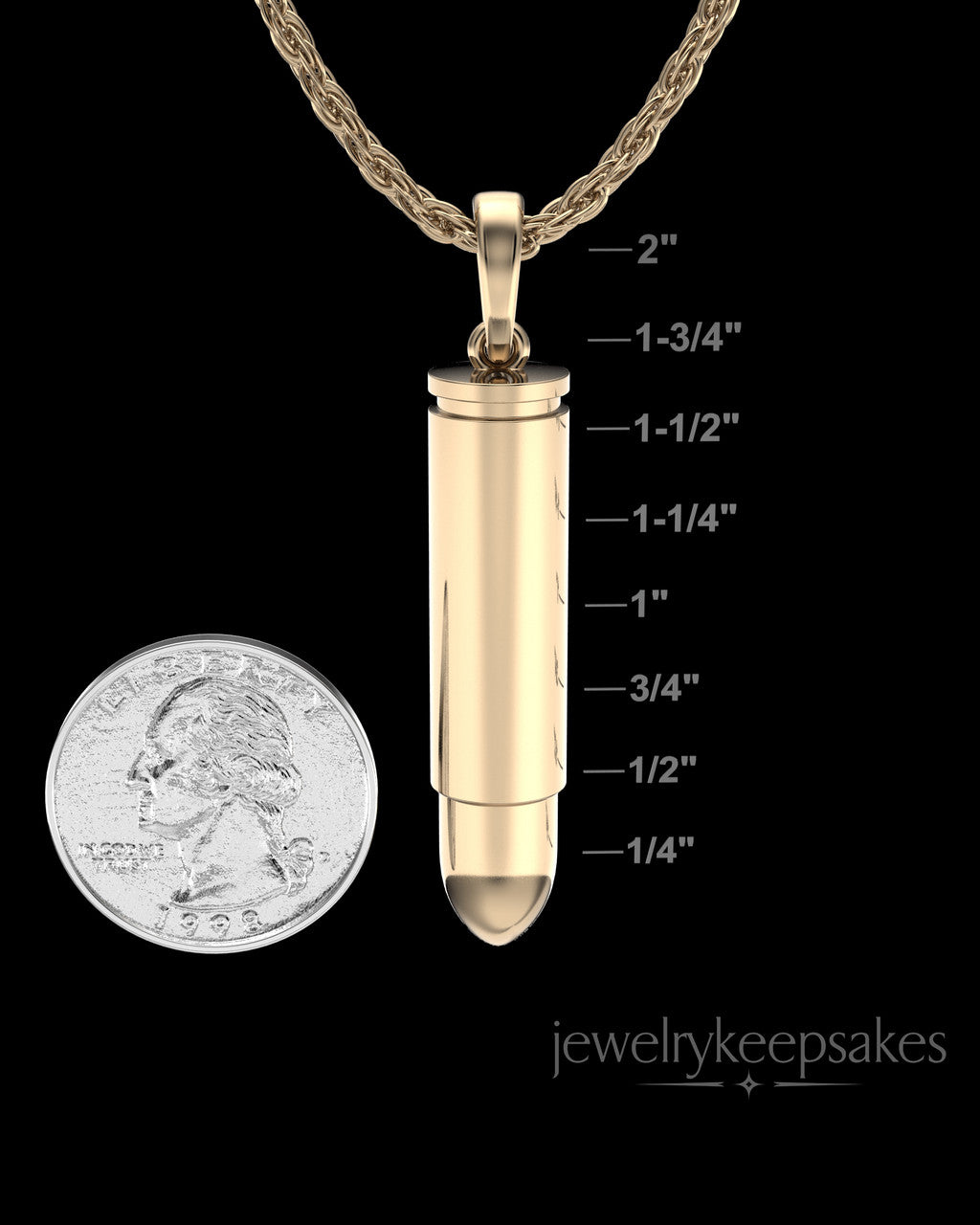 Solid 14k Gold Bullet Permanently Sealed Waterproof Cremation Pendant