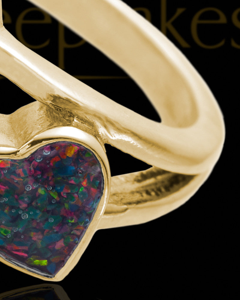 Solid 14K Gold Ladies Finchley Black Blaze Opal Ash Ring