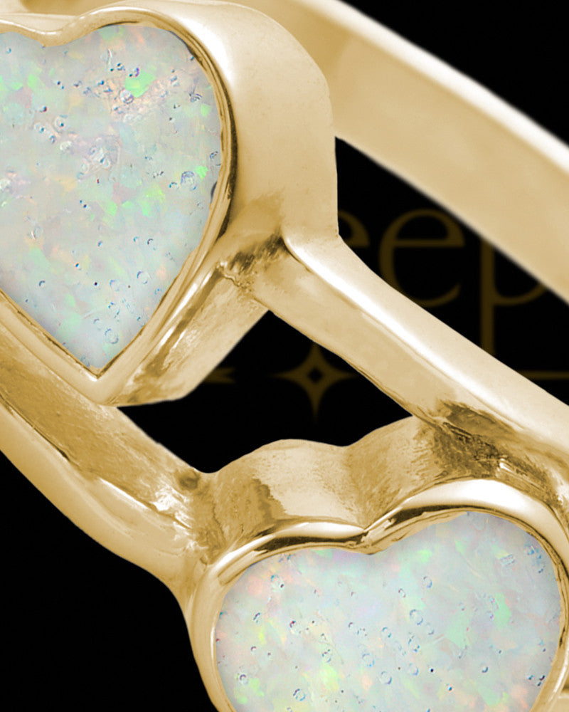 Solid 14K Gold Ladies Finchley Crushed Linen Opal Ash Ring