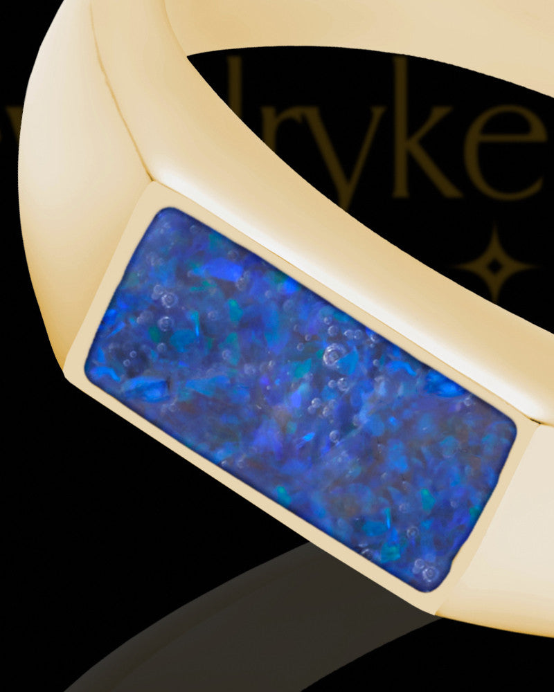 Solid 14K Gold Men's Tacoma Ocean Tide Opal Ash Ring