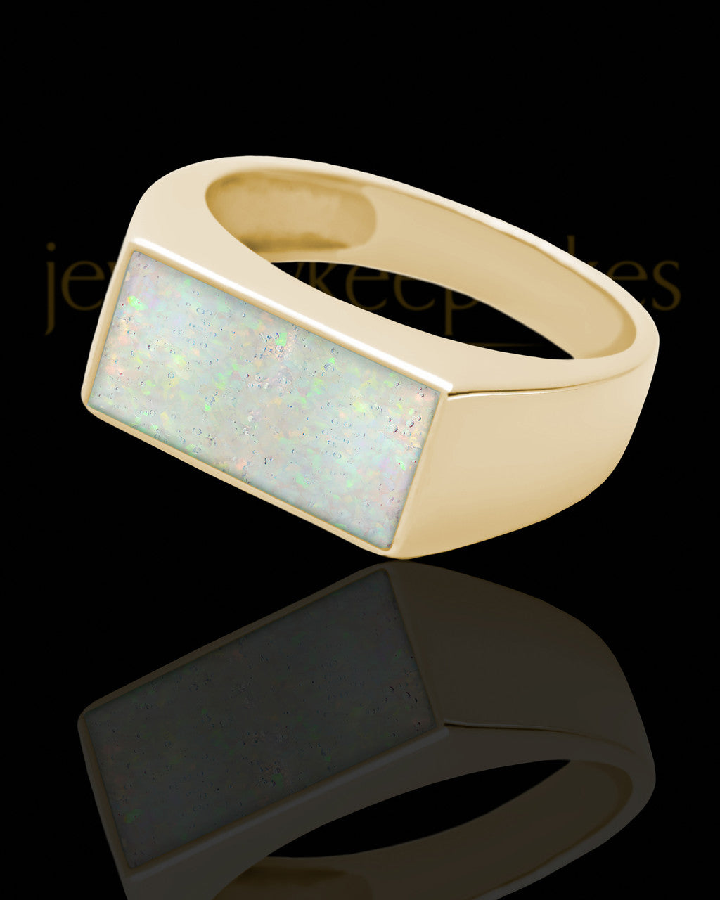 Solid 14K Gold Men's Dumaine Crushed Linen Opal Ash Ring