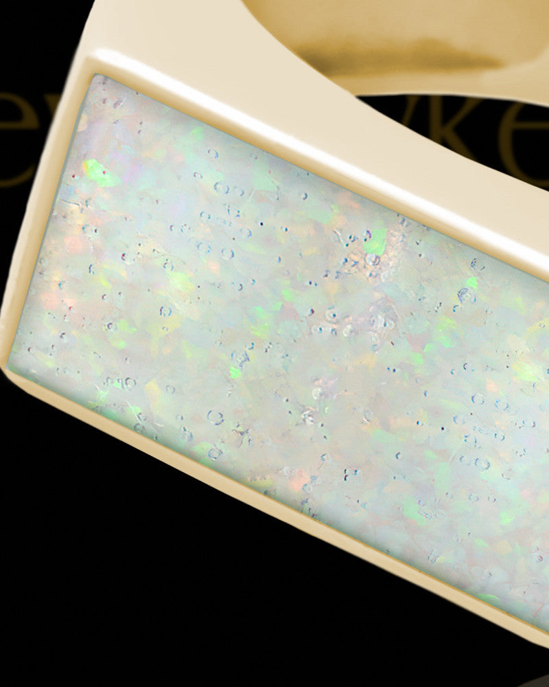Solid 14K Gold Men's Dumaine Crushed Linen Opal Ash Ring