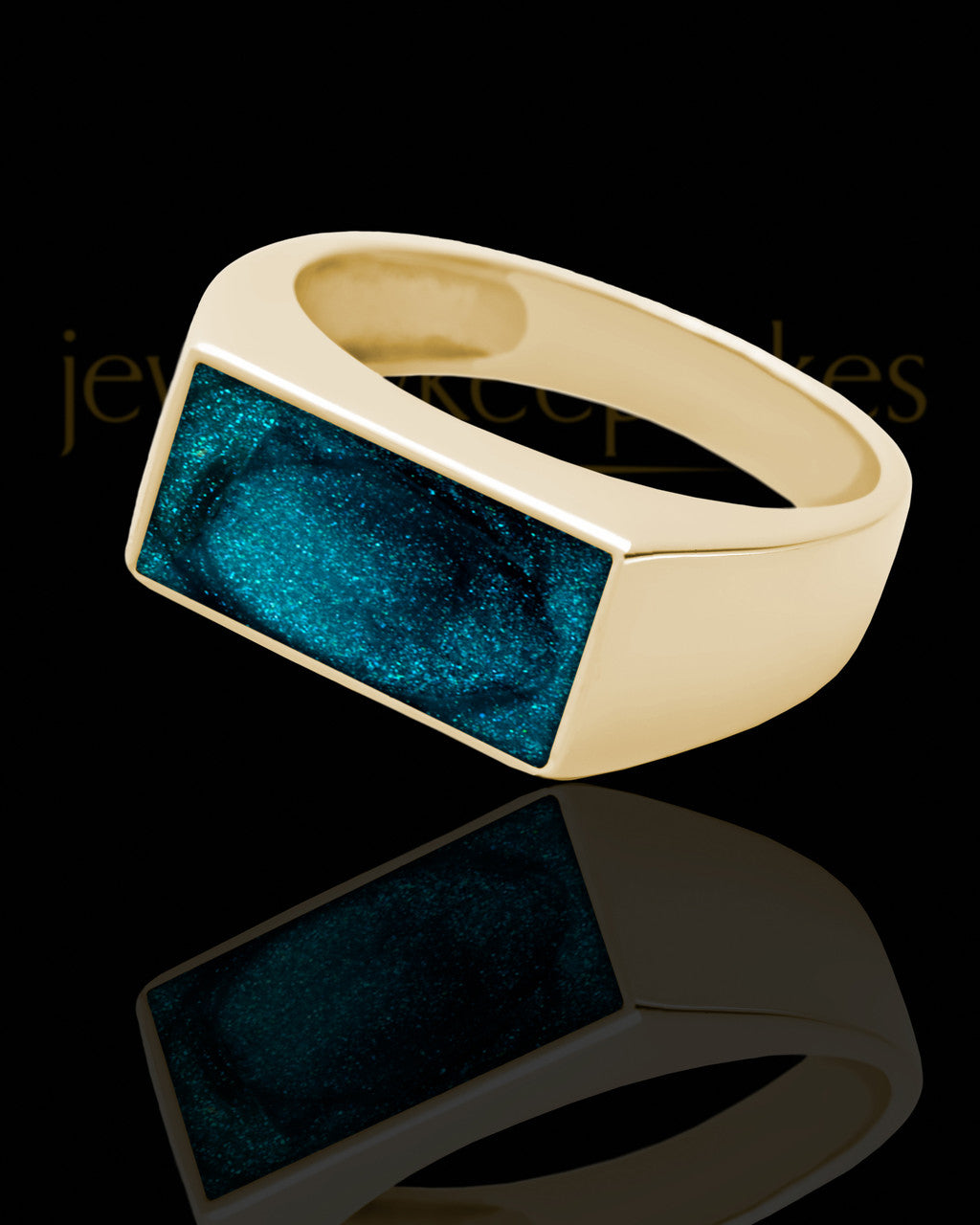Solid 14K Gold Men's Dumaine with Teal Ash Ring