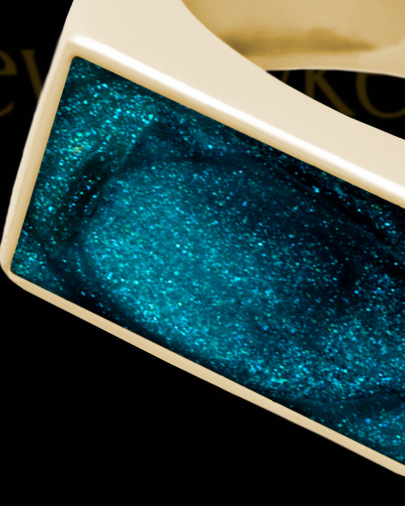 Solid 14K Gold Men's Dumaine with Teal Ash Ring