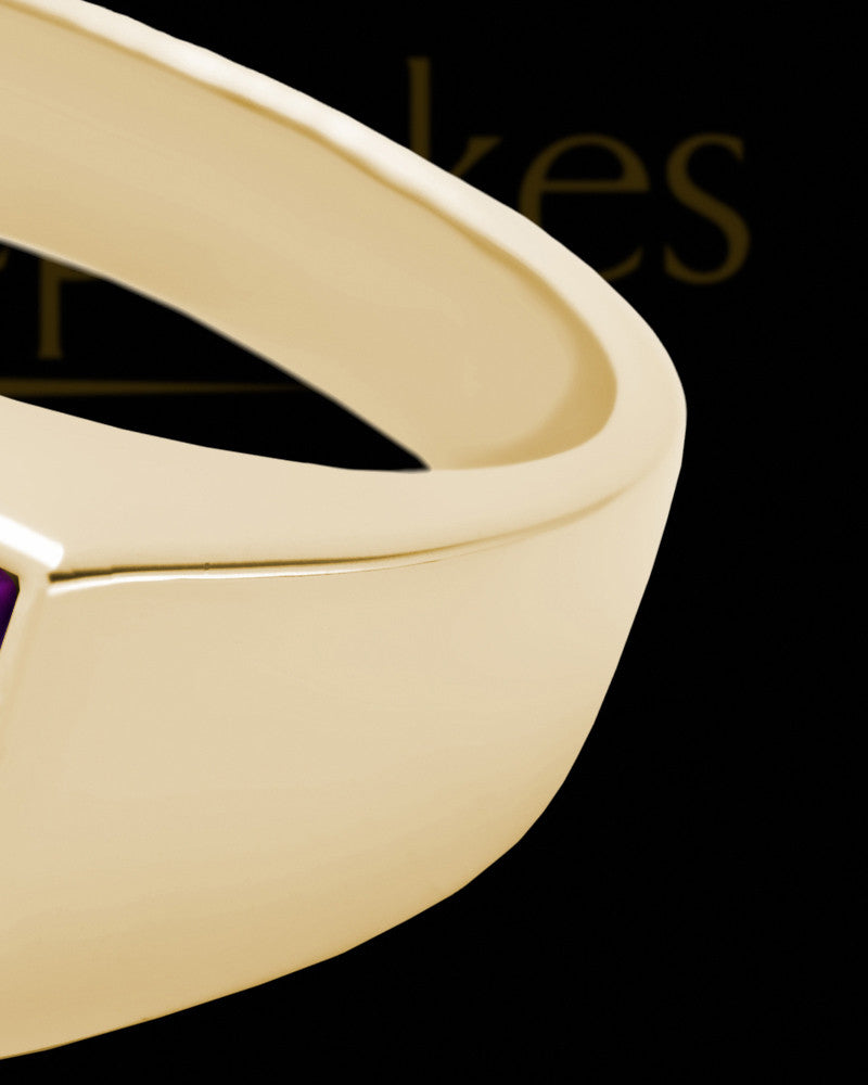 Solid 14K Gold Men's Dumaine with Teal Ash Ring