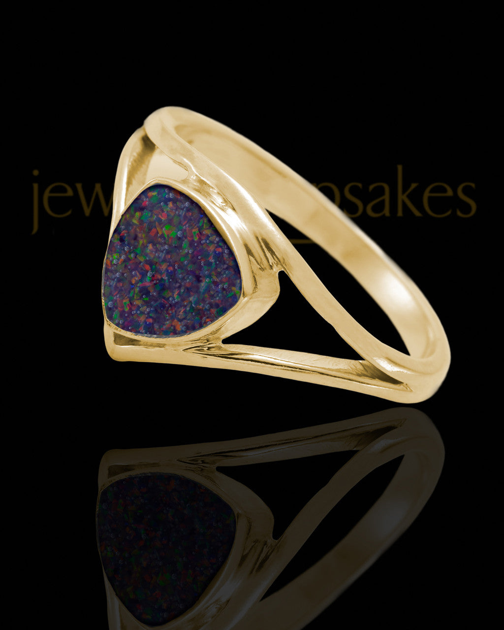 Solid 14K Gold Ladies Tennyson Black Blaze Opal Ash Ring