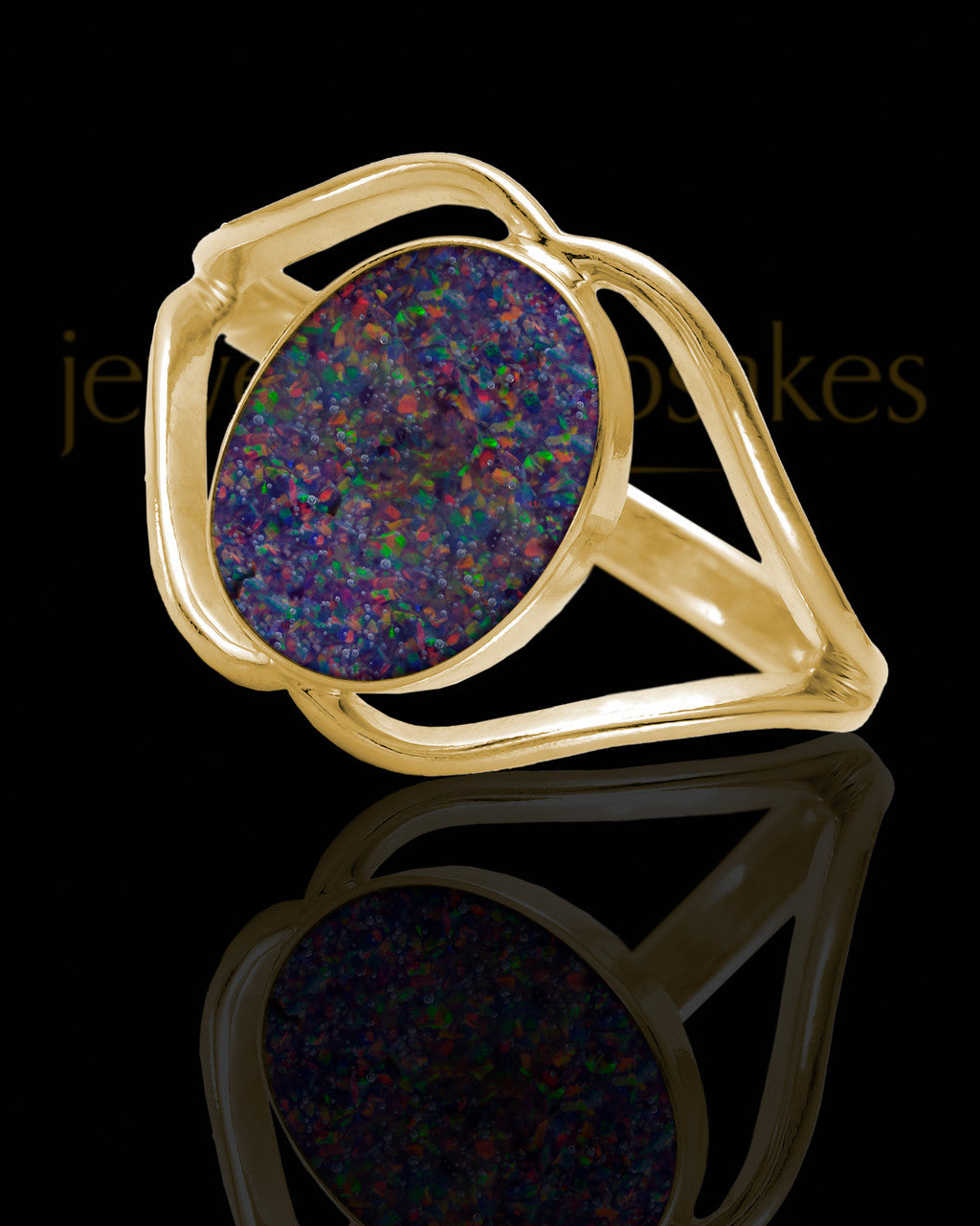 Solid 14K Gold Ladies Yardley Black Blaze Opal Ash Ring