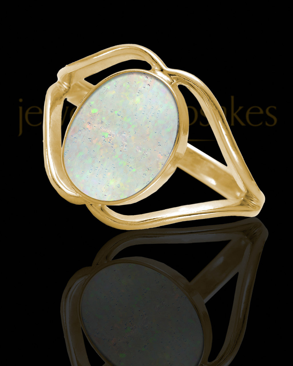 Solid 14K Gold Ladies Yardley Crushed Linen Opal Ash Ring