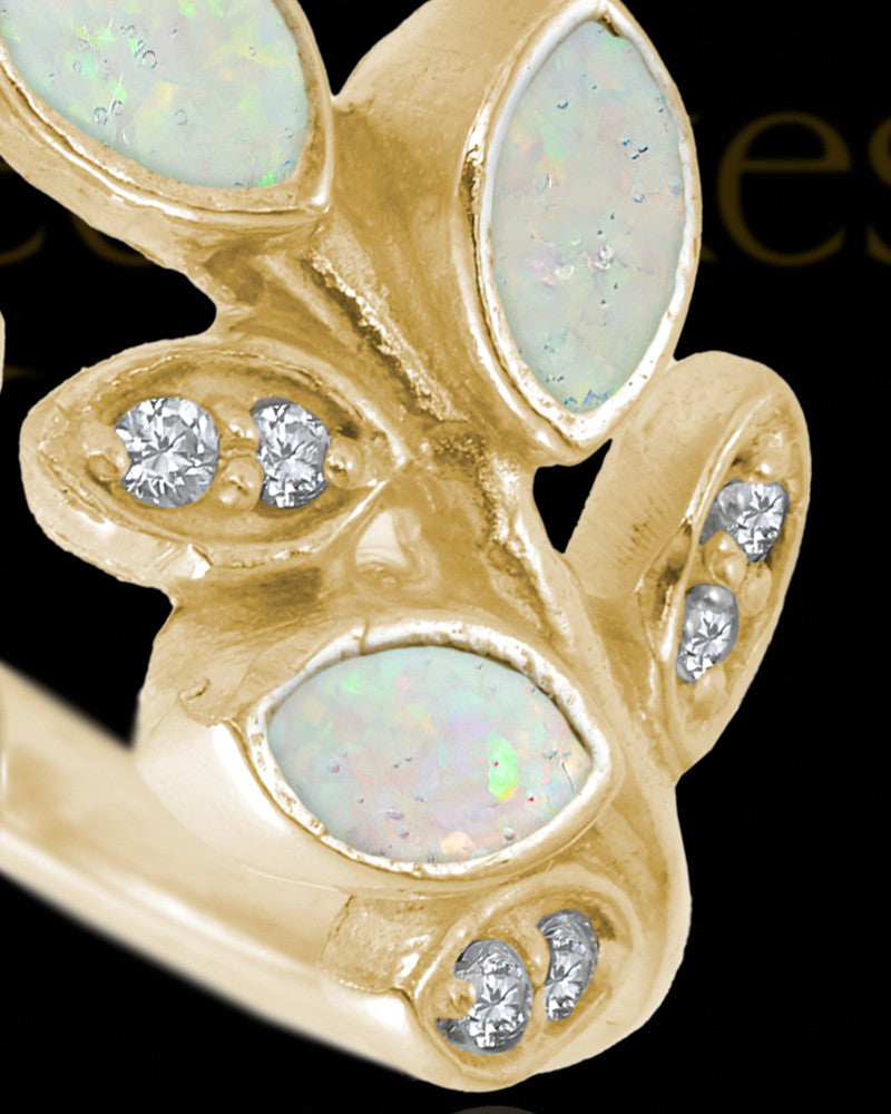 Solid 14K Gold Ladies Felicity Crushed Linen Opal Ash Ring
