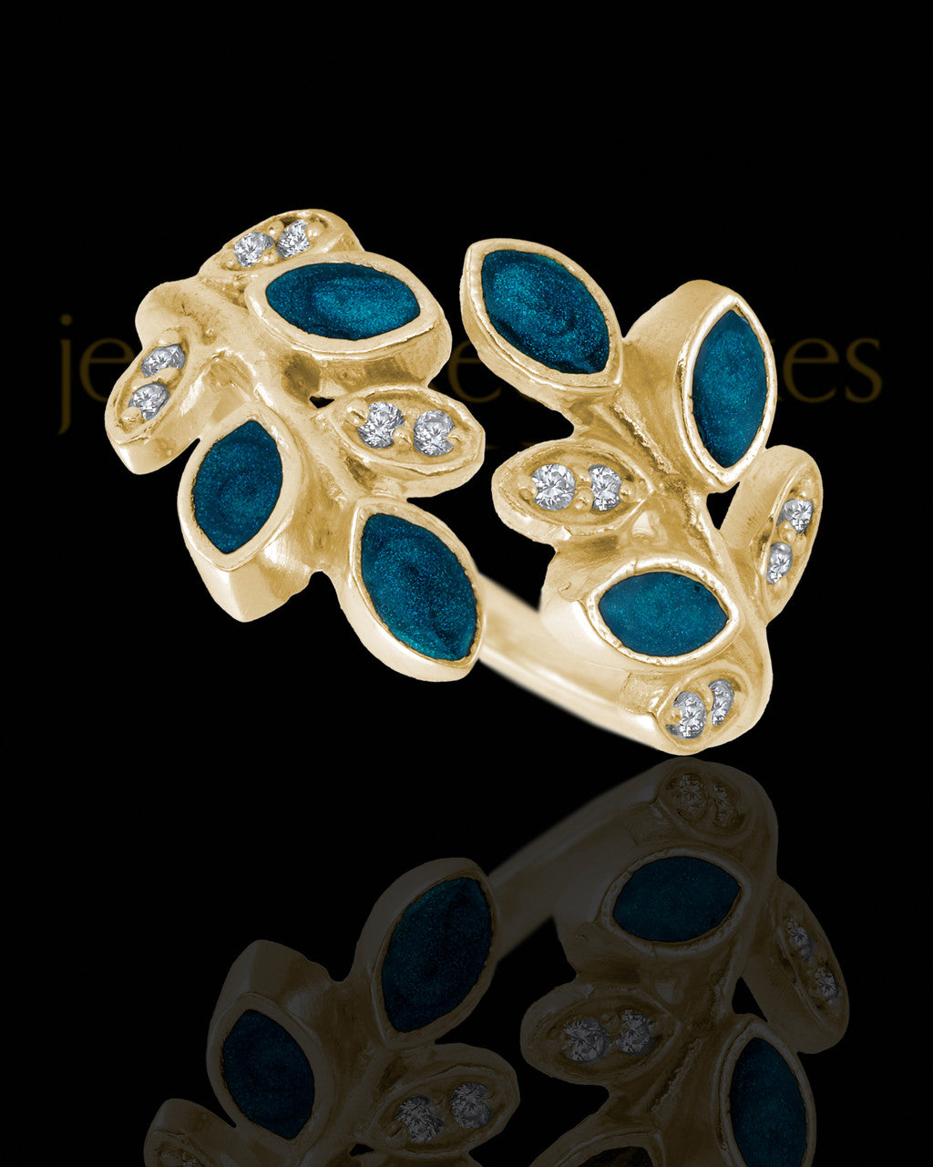 Solid 14K Gold Ladies Felicity with Teal Ash Ring