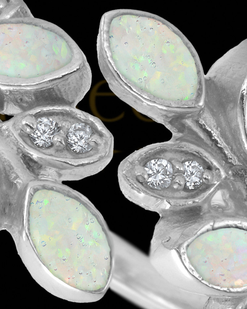 Ladies Felicity Crushed Linen Opal Silver Ash Ring