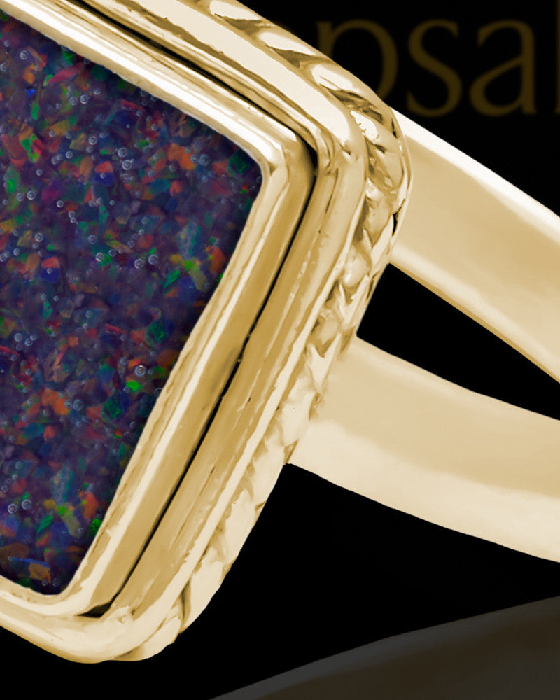 Solid 14K Gold Ladies Calliope Black Blaze Opal Ash Ring