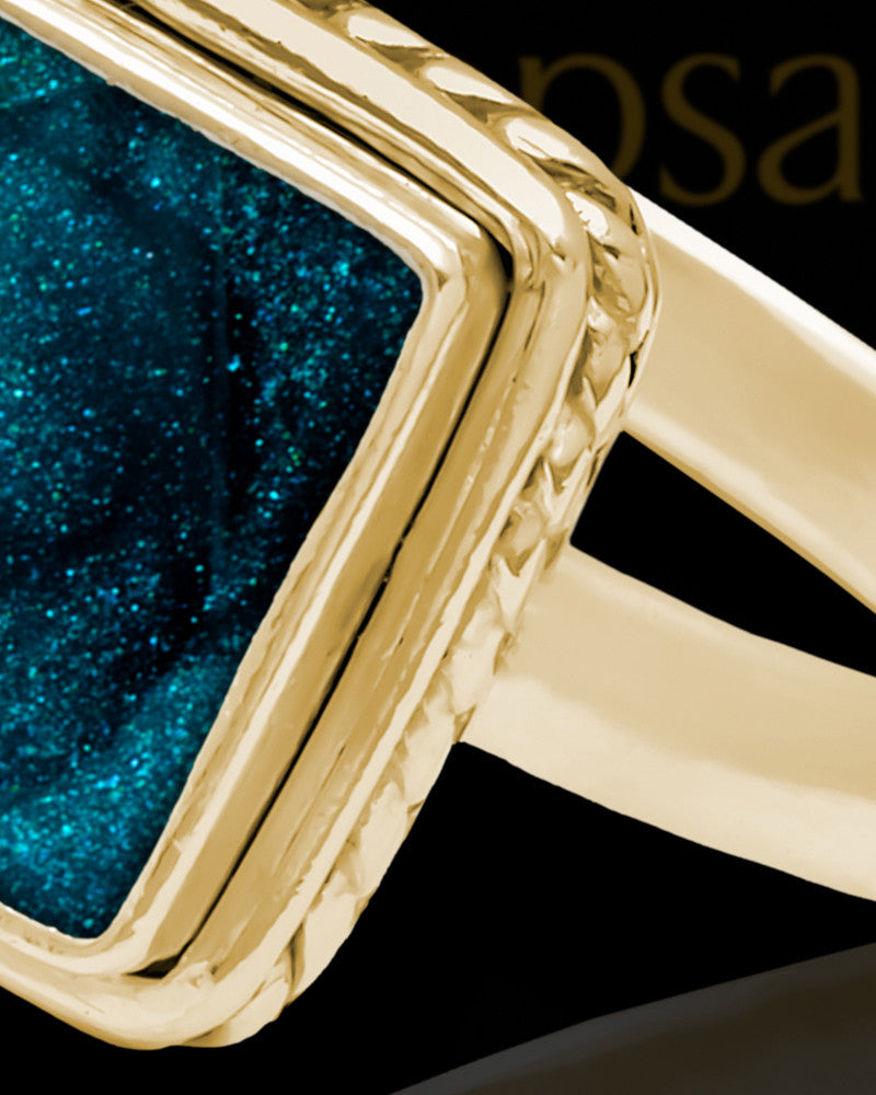 Solid 14K Gold Ladies Calliope with Teal Ash Ring