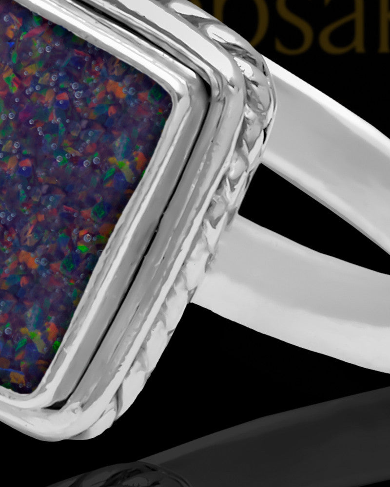 Ladies Calliope Black Blaze Opal Silver Ash Ring