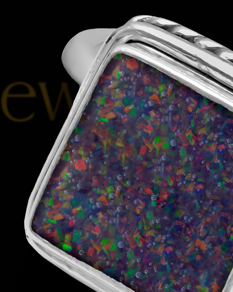 Ladies Calliope Black Blaze Opal Silver Ash Ring