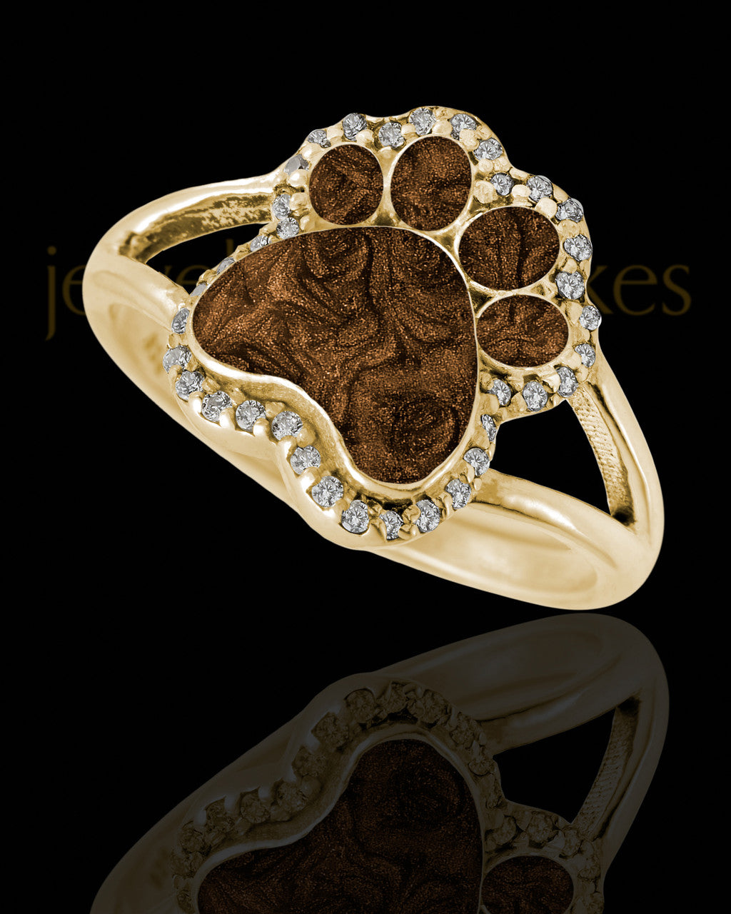 Solid 14K Gold Ladies My Best Friend Paw Print with Coffee Ash Ring