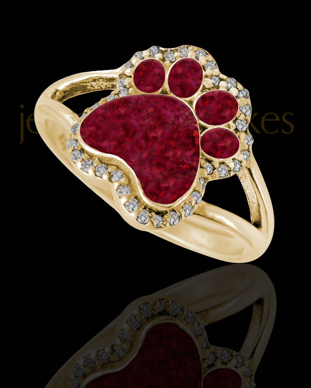 Solid 14K Gold Ladies My Best Friend Paw Print Garnet Pearl Opal Ash Ring