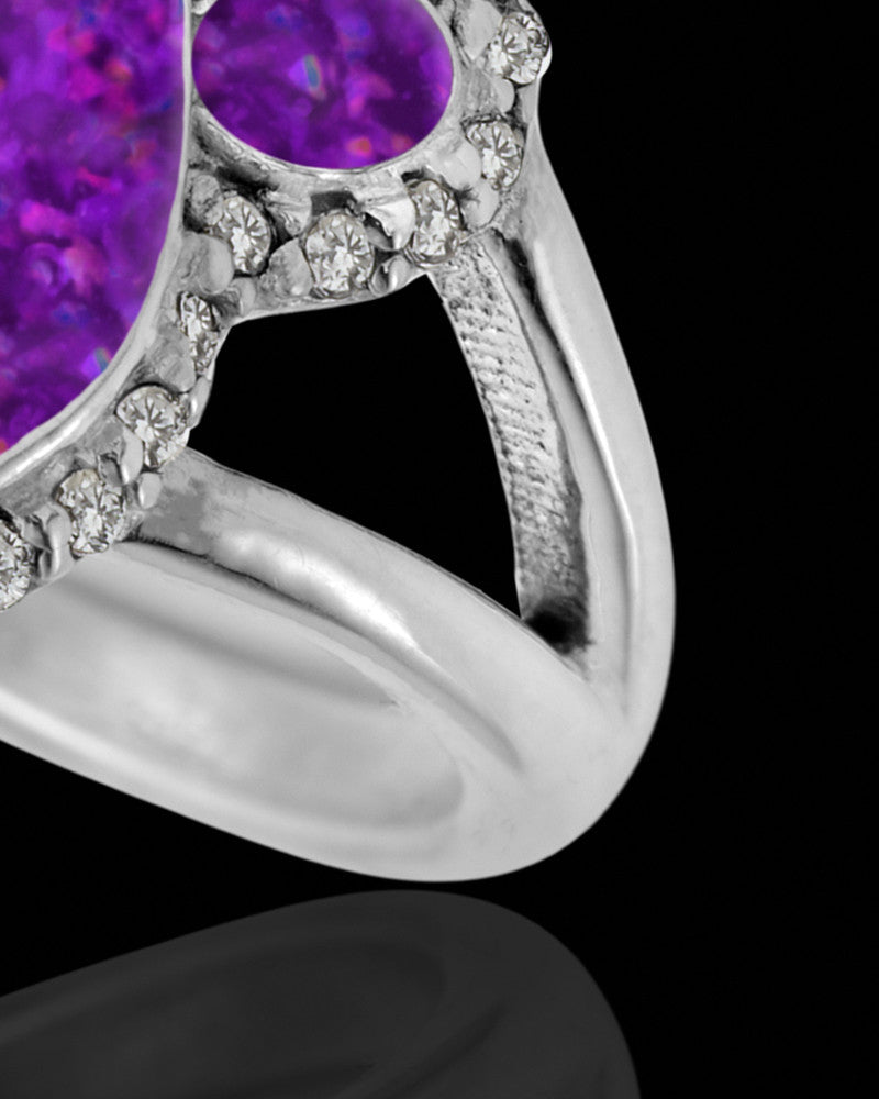 Ladies My Best Friend Paw Print  Orchid Pearl Opal Silver Ash Ring