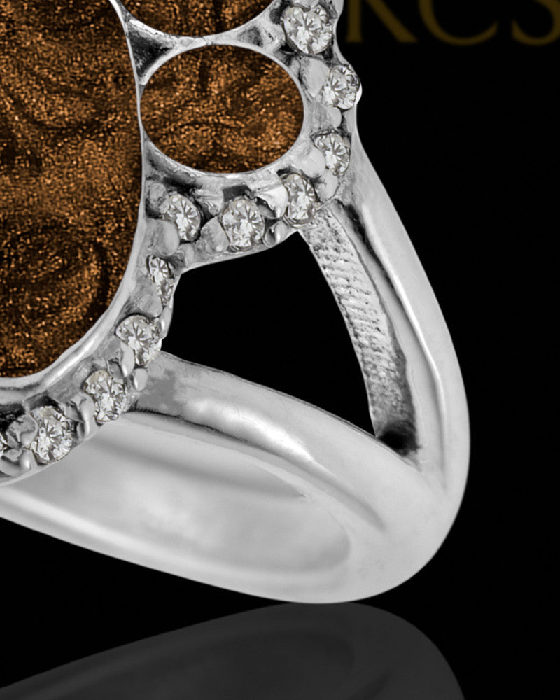Ladies My Best Friend Paw Print with Coffee Silver Ash Ring