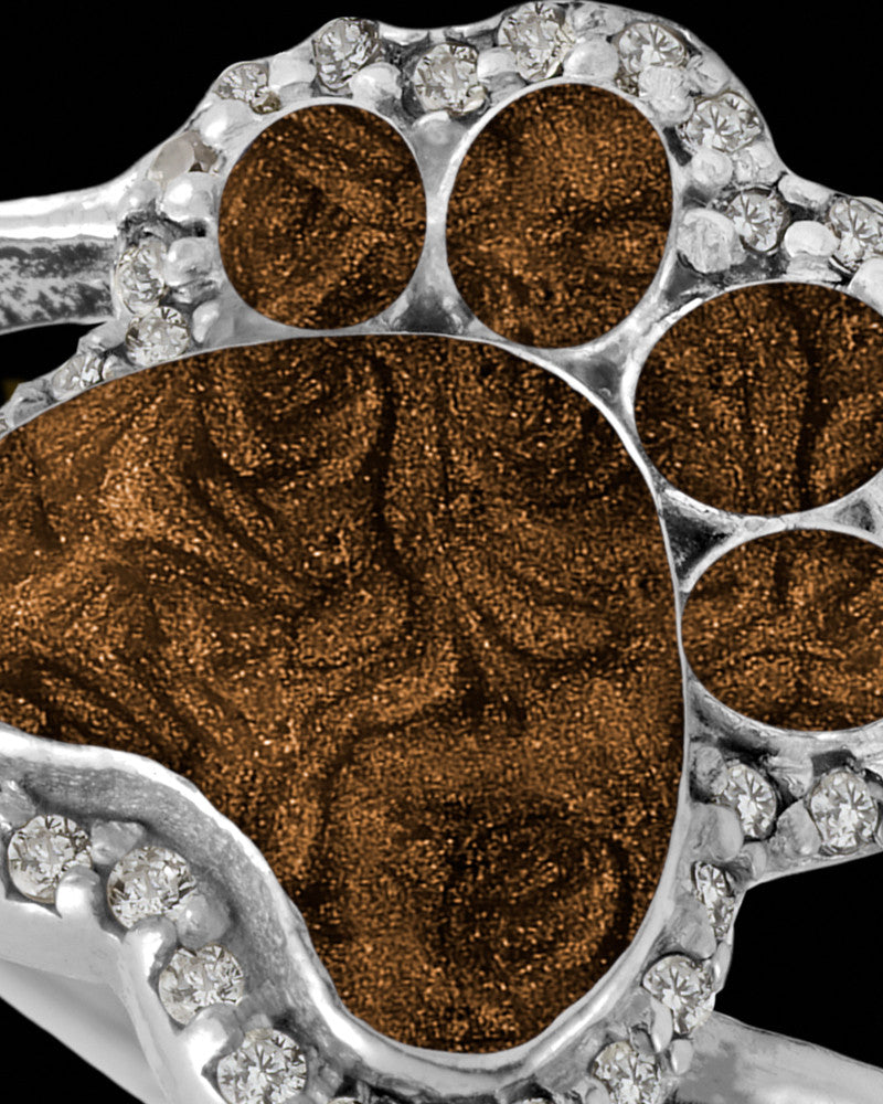 Ladies My Best Friend Paw Print with Coffee Silver Ash Ring