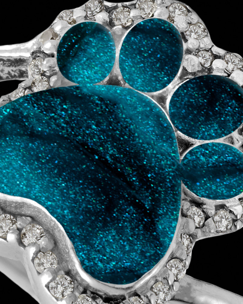 Ladies My Best Friend Paw Print with Teal Silver Ash Ring