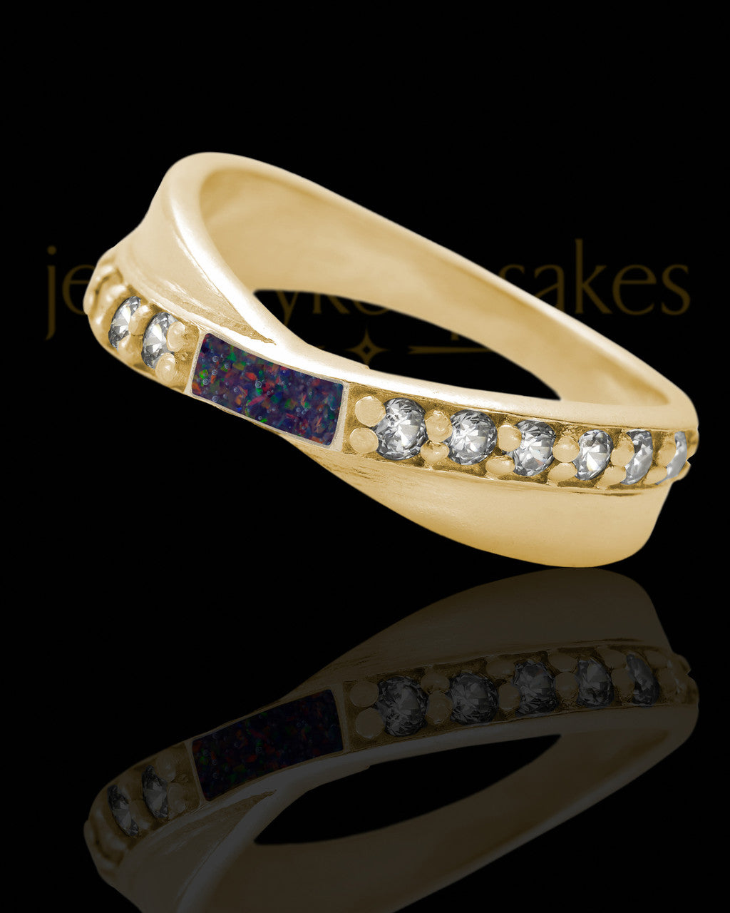 Solid 14K Gold Ladies Botinelli Black Blaze Opal Ash Ring