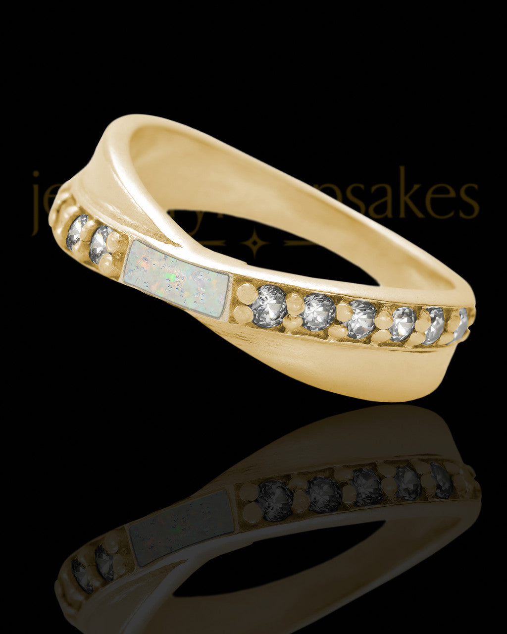 Solid 14K Gold Ladies Botinelli Crushed Linen Opal Ash Ring