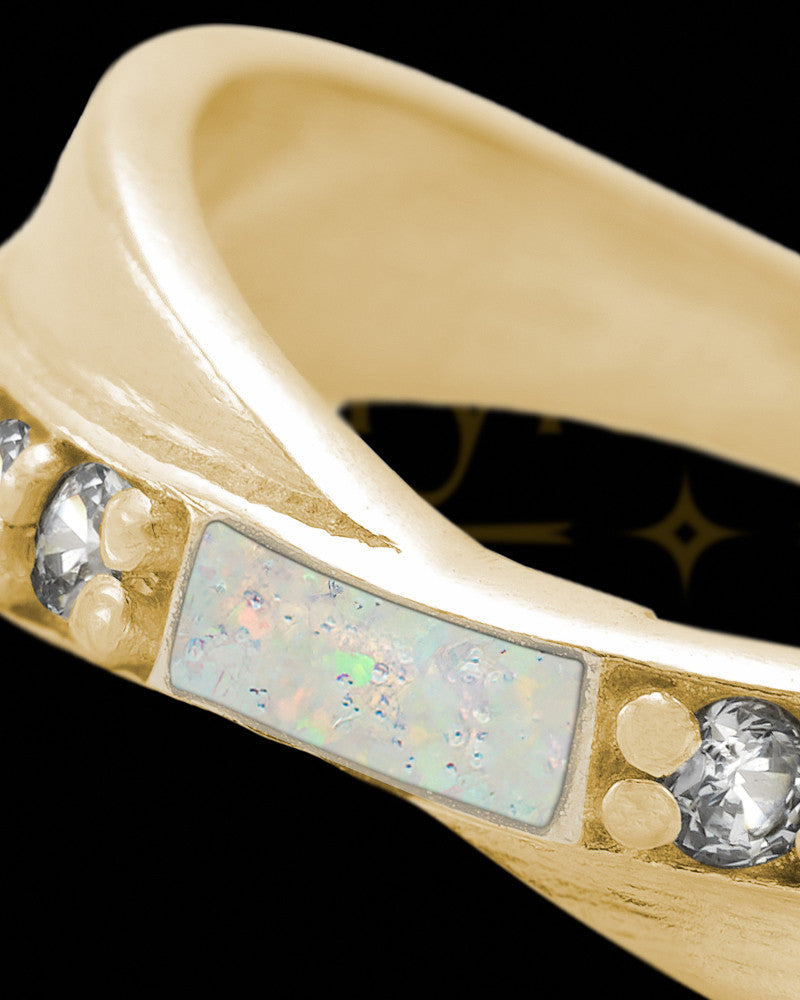 Solid 14K Gold Ladies Botinelli Crushed Linen Opal Ash Ring