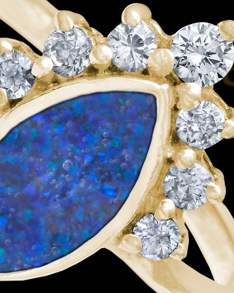 Solid 14K Gold Ladies Loyola Ocean Tide Opal Ash Ring