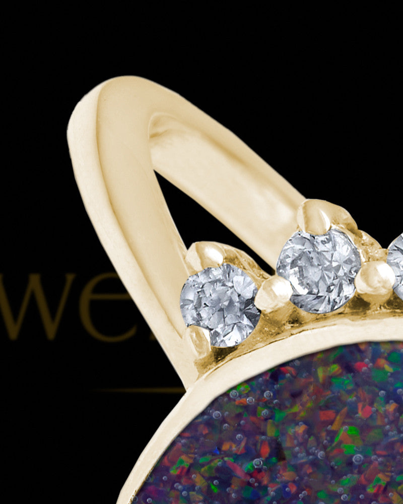 Solid 14K Gold Ladies Loyola Black Blaze Opal Ash Ring