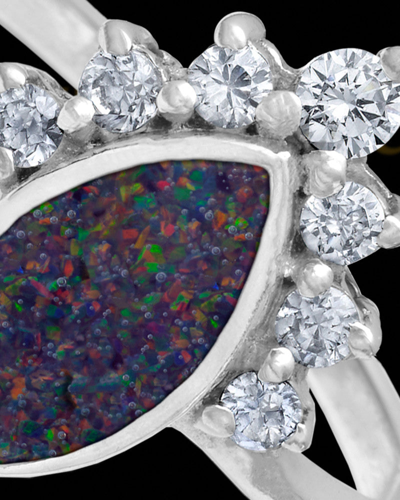 Ladies Loyola Black Blaze Opal Silver Ash Ring