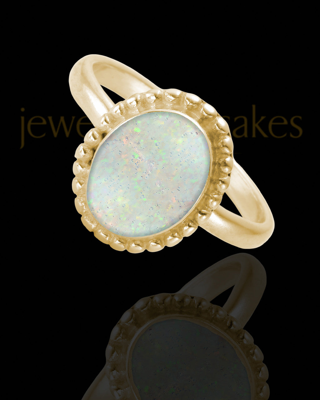 Solid 14K Gold Ladies Carrollton Crushed Linen Opal Ash Ring