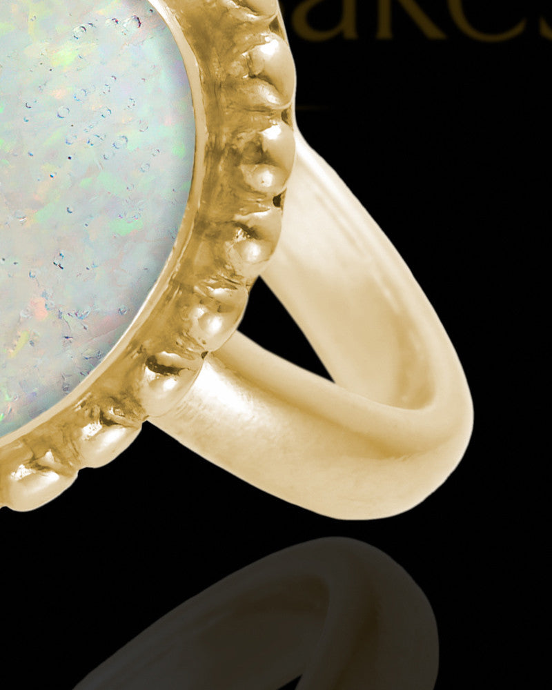 Solid 14K Gold Ladies Carrollton Crushed Linen Opal Ash Ring