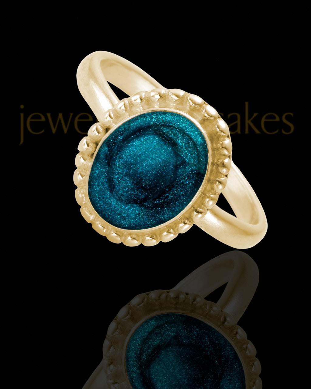 Solid 14K Gold Ladies Carrollton with Teal Ash Ring