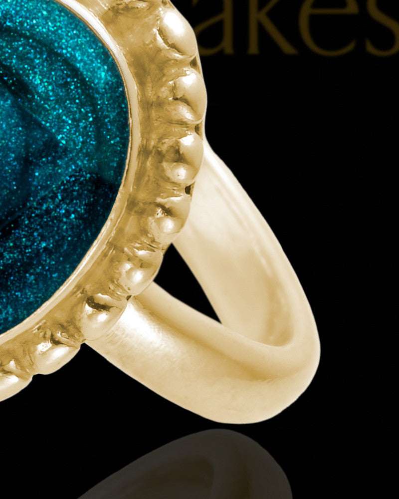 Solid 14K Gold Ladies Carrollton with Teal Ash Ring