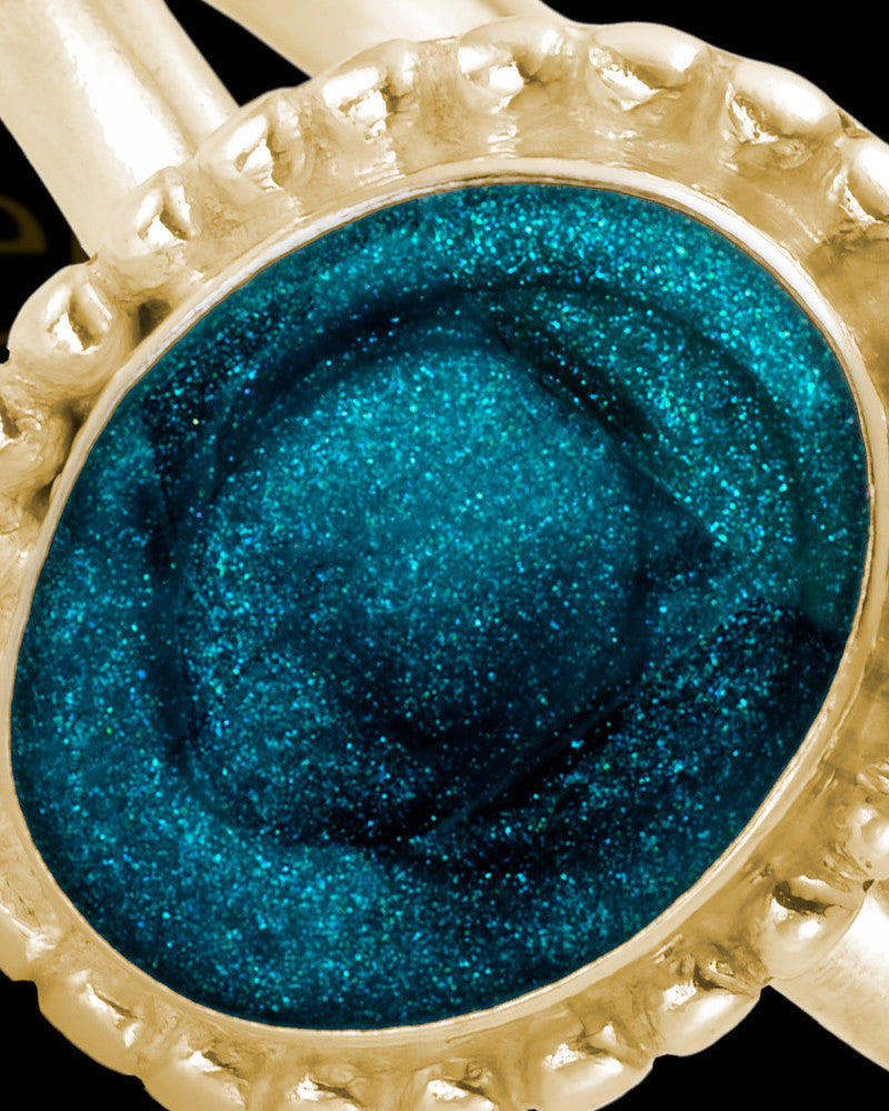 Solid 14K Gold Ladies Carrollton with Teal Ash Ring