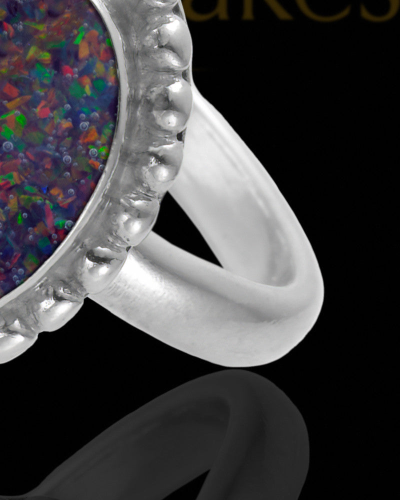 Ladies Carrollton Black Blaze Opal Silver Ash Ring