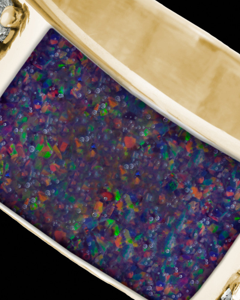 Solid 14K Gold Men's Lennox Black Blaze Opal Ash Ring