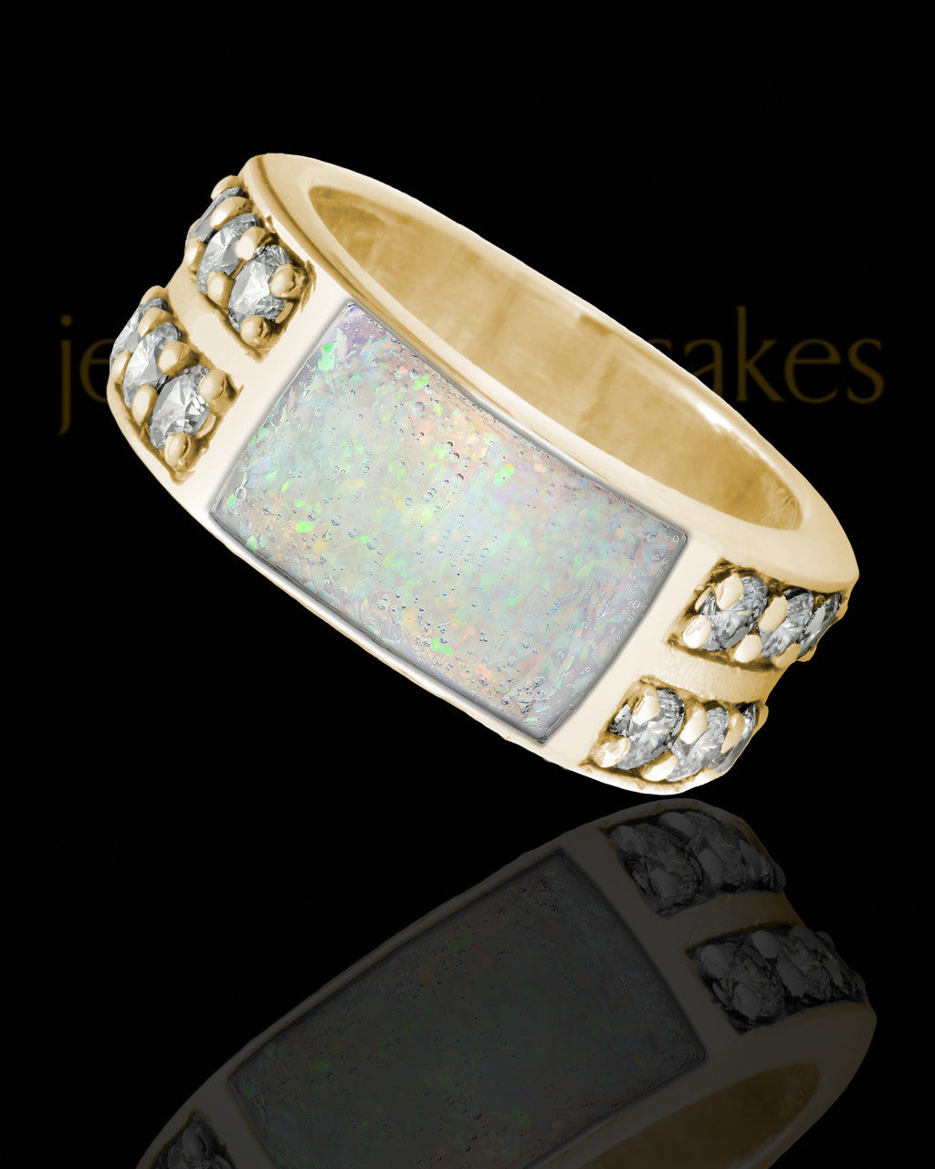 Solid 14K Gold Men's Lennox Crushed Linen Opal Ash Ring