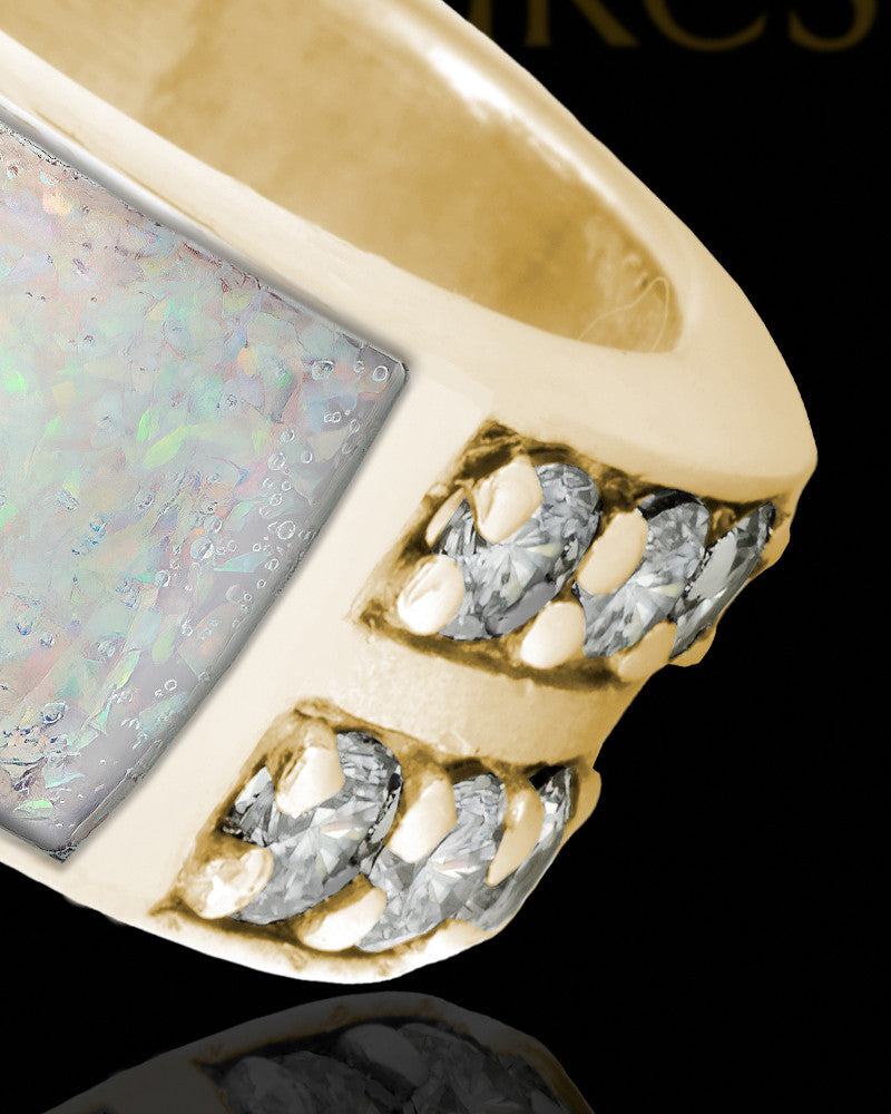 Solid 14K Gold Men's Lennox Crushed Linen Opal Ash Ring