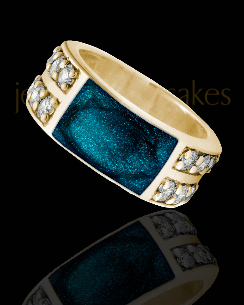 Solid 14K Gold Men's Lennox with Teal Ash Ring