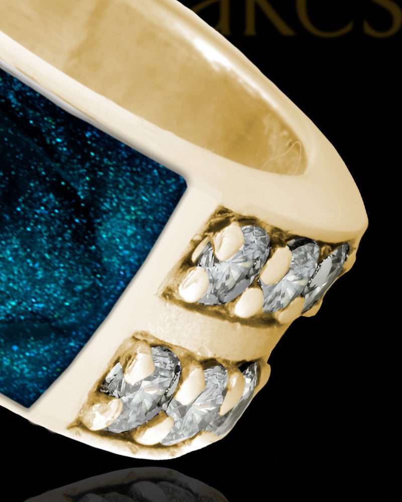 Solid 14K Gold Men's Lennox with Teal Ash Ring
