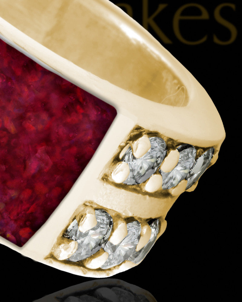 Solid 14K Gold Men's Lennox Garnet Pearl Opal Ash Ring