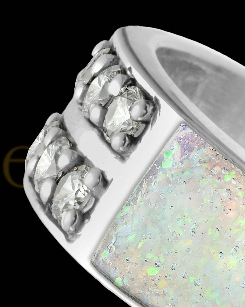 Men's Lennox Crushed Linen Opal Silver Ash Ring