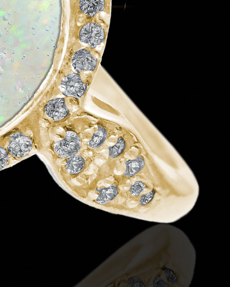 Solid 14K Gold Ladies Prentiss Crushed Linen Opal Ash Ring