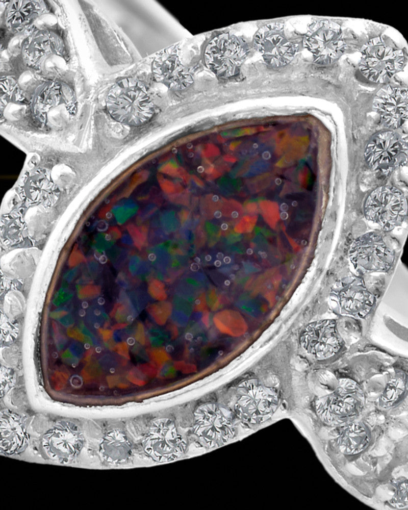 Ladies Prentiss Black Blaze Opal Silver Ash Ring