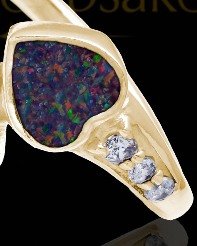 Solid 14K Gold Ladies Isadora Black Blaze Opal Ash Ring