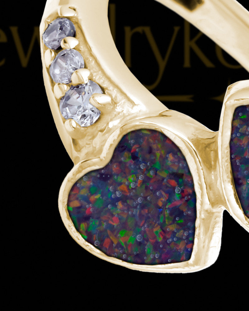 Solid 14K Gold Ladies Isadora Black Blaze Opal Ash Ring