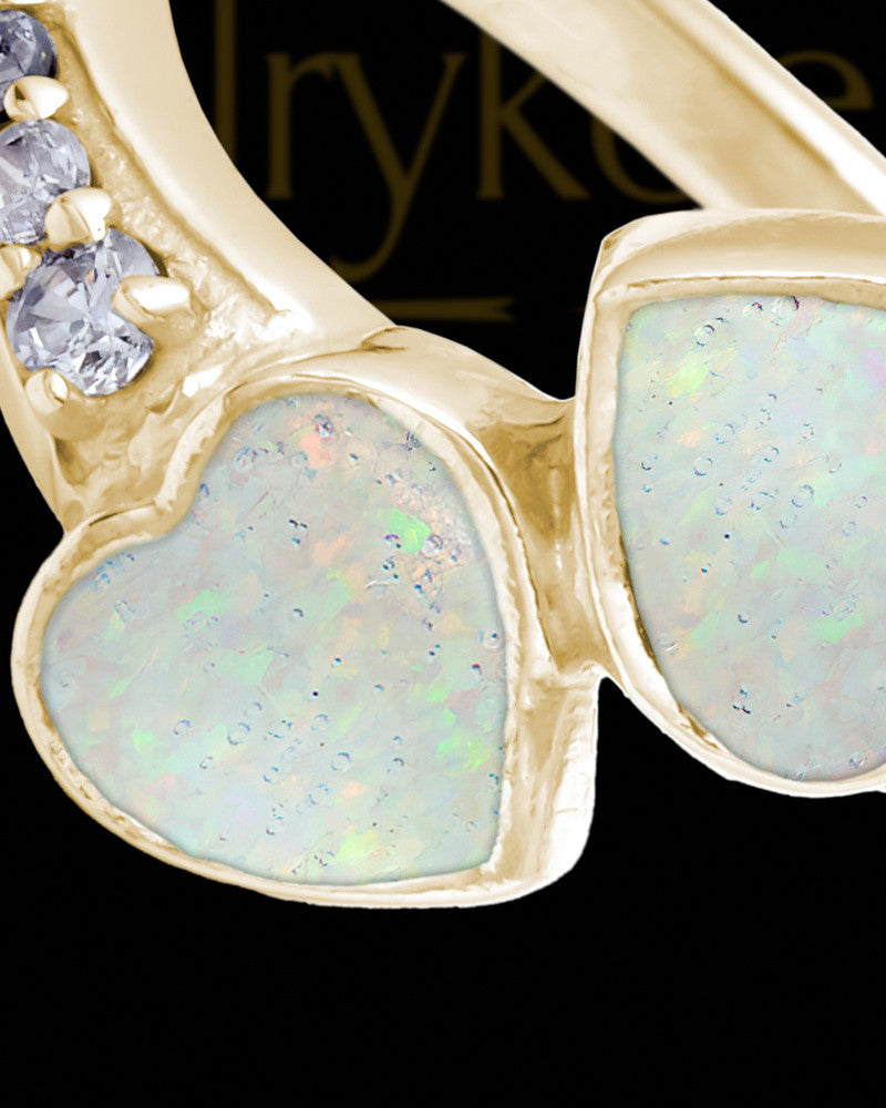 Solid 14K Gold Ladies Isadora Crushed Linen Opal Ash Ring