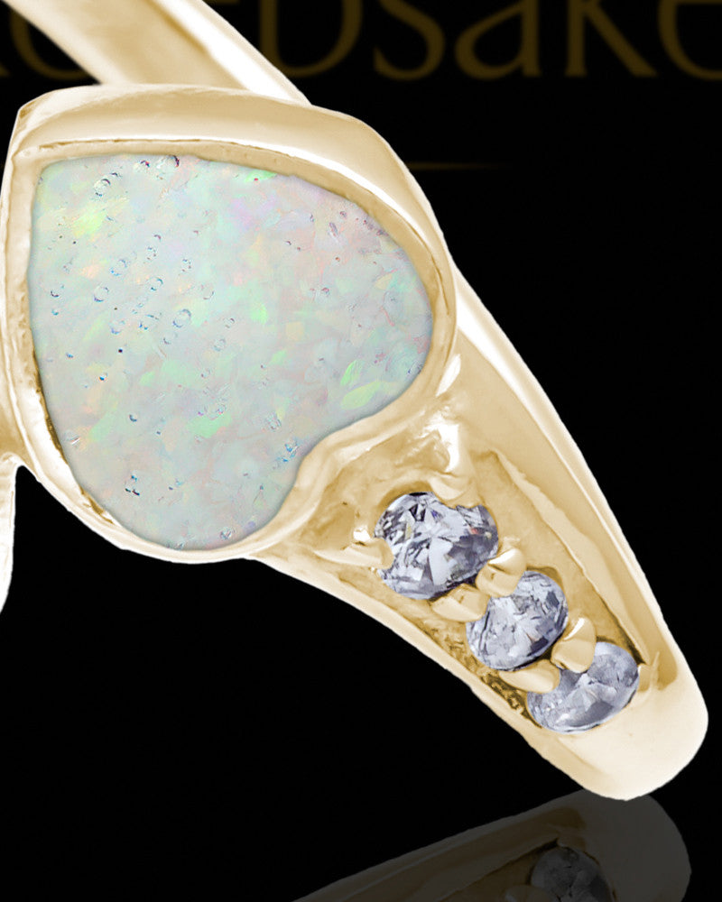 Solid 14K Gold Ladies Isadora Crushed Linen Opal Ash Ring